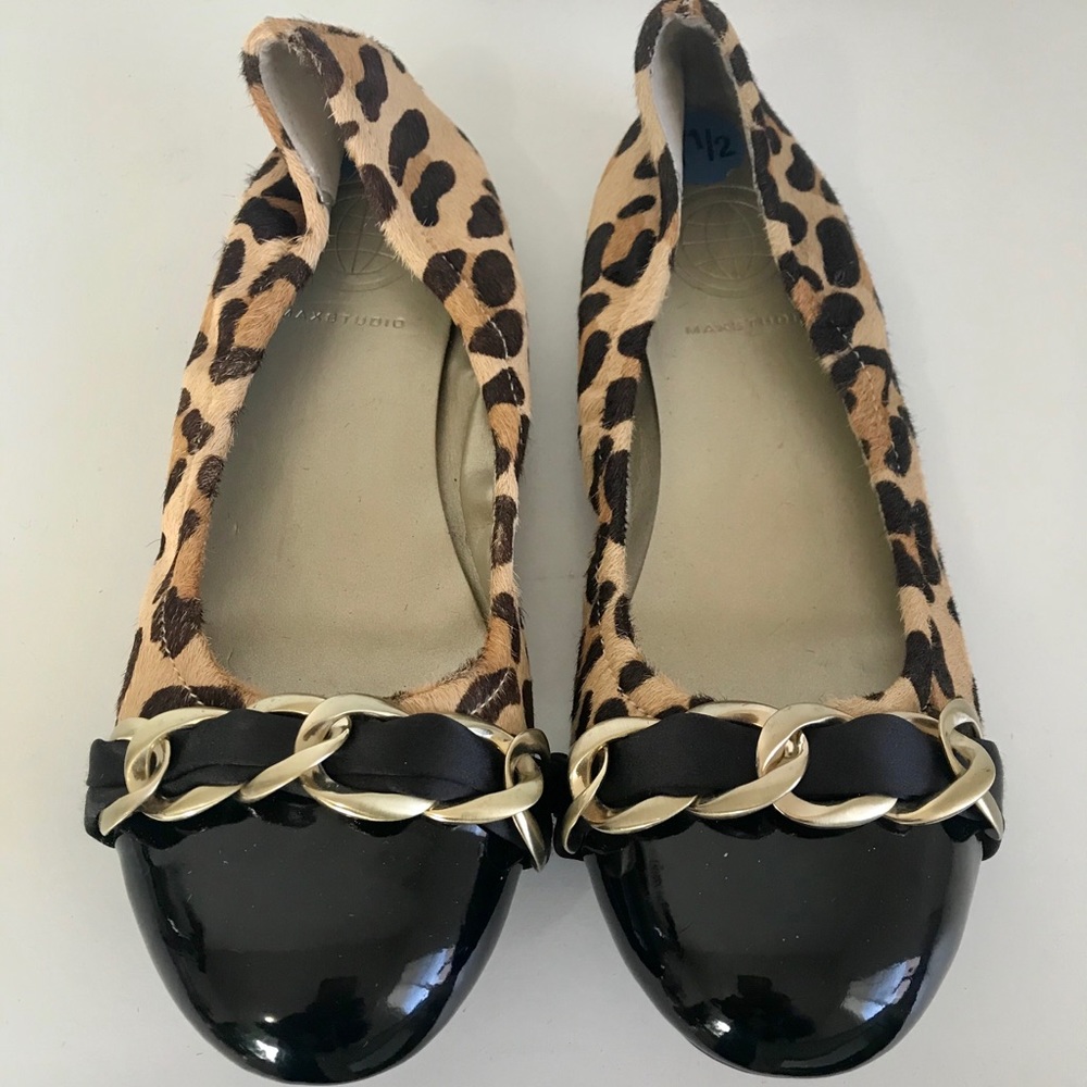 Max Studio, Miriam, Leather/Patent Leather Leopard Print, Calf Hair Flat Sz 7.5M